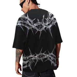 Camiseta de Manga Corta para Hombre, Oversize, con Estampado por Transferencia Térmica, 100% Algodón, con Dobladillo Vintage Desgastado, Antiarrugas, Doble Capa - Product Image 2