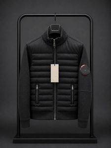 Blouson matelassé hybride de luxe pour homme, doudoune bomber d'hiver thermique teinte en pièce, col quart-zip, décontracté, imperméable, pour l'extérieur - Product Image 2