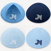 Kippa bleu clair personnalisée avec monogramme, broderie sur mesure, en lin et velours, coiffe juive, bonnet en daim bleu marine, collection de créateur