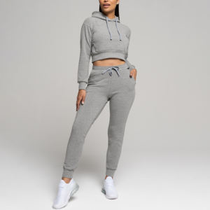 ชุดวิ่งออกกำลังกายผ้าฝ้าย100% 2ชิ้นชุดครอปมีฮู้ดโอเวอร์ไซส์พิมพ์ลายแบบกำหนดเอง - Product Image 3