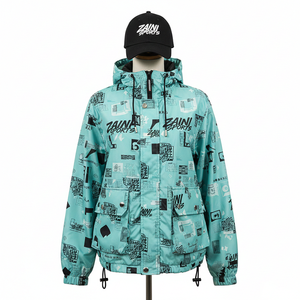 Chaqueta Cortavientos Ligera de Poliéster para Mujer, Color Verde Azulado, Estampado Completo, con Paneles Frontales, Logotipo Personalizado, Chaqueta con Transferencia de Calor para Mujer - Product Image 1