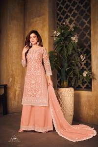 Traje Salwar Kameez de Diseñador con Dupatta, Ropa India y Pakistaní para Mujer, Bordado con Cordones, Trabajo en Malla de Seda, Precio Bajo al por Mayor - Product Image 5