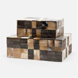 Joyero Cuerno y hueso Trabajo Patrón geométrico negro y beige Trabajo de incrustaciones de hueso Acabado pulido Precio de fábrica Multiusos - Product Image 3