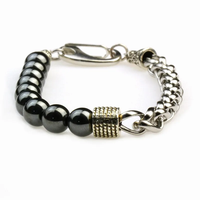 Direkter Fabrik verkauf New Style Vulkans tein Tiger Perlen Edelstahl Ketten armband für Männer und Jungen