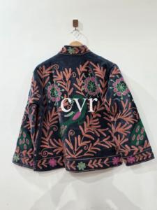 Manteau en velours brodé à la main, col mandarin, grande taille, motif floral, vêtements d'extérieur pour femmes, manches trois quarts, style chinois - Product Image 2