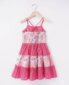 Custom Made <b>Pink</b> Patch Print Panel Tier 100% Cotton Casual Spaghetti Strap Mid-Calf Beach Silhouette Eco-Friendly <b>Girls</b> <b>Dress</b> - Product Image 2