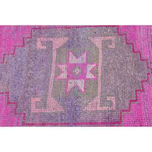 Alfombra turca de área grande Vintage de 3x10,5 pies, hecha a mano, rosa, púrpura, lana, látex, nuevo rectángulo, retales abstractos para pasillo, alfombra para habitación - Product Image 5