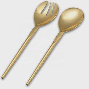 Tenedor de servicio chapado en oro de acero inoxidable, cuchara para servir ensaladas de mango largo, con mango de diseño Premium, gran oferta - Product Image 1