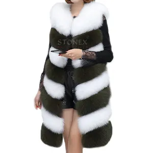 Wholesale Long Gilet Faux Fur Women Stripe Splicing Vest Best Quality Women Custom Fur Vests