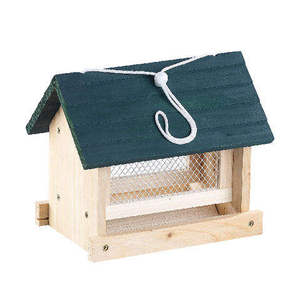 Mangeoire à oiseaux en bois pour balcon domestique, pour petits oiseaux, alimentation animale, forme de cabane décorative suspendue pour jardin - Product Image 1