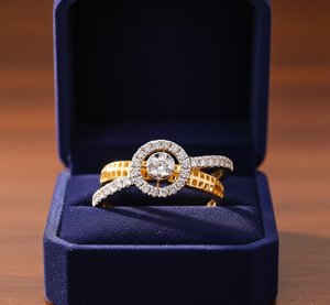 Anillo Cruzado de Oro de Dos Tonos de Lujo con Halo Redondo, Anillo de Compromiso para Mujer - Product Image 4