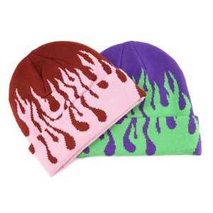 Wholesale unisex <b>Cap</b> 100%Acrylic <b>Men</b> Winter Beanie knitted Hat outdoor wear with all Over Embroidery logo Flame skull Beanie <b>cap</b> - Product Image 1