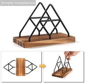 Wooden Napkin Storage1 Pack Black Table Napkin Holder with Black Metal <b>Wire</b> for Indoor Outdoor Home Dining Restaurant Kitchen - Product Image 2