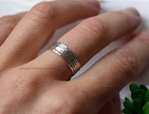 Designer 925 Sterling Silver Hammered Band <b>Ring</b> Beautiful Handmade Stacking Engagement <b>for</b> <b>Girls</b> Bezel Setting Inlay Technology - Product Image 2