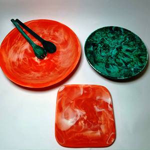 Bol de service en résine polie faite à la main, design avant-gardiste, vert et blanc, écologique, d'origine indienne, passe au lave-vaisselle, décoratif - Product Image 2