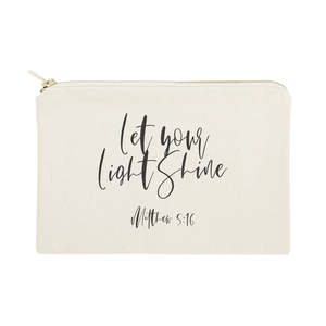 Sac à cosmétiques portable en toile de coton 'Let Your Light Shine' Matthew 5:16 avec motif lettres, chic et élégant - Product Image 1