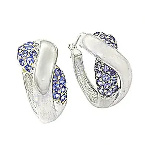 Women's Silver Hoop <b>Drop</b> <b>Earrings</b> with Blue Gemstones <b>Fashion</b> Jewelry - Product Image 1