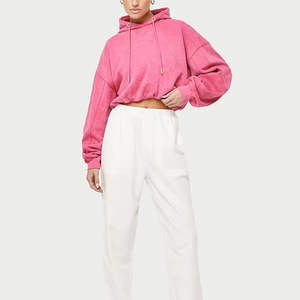 Sweat à capuche court personnalisé pour femmes, ensemble décontracté d'hiver avec col roulé et fermeture éclair, sweat à capuche court à effet délavé - Product Image 6