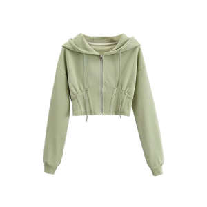 Alta calidad nueva llegada algodón mujeres Crop Top Sudadera con capucha 100% algodón manga larga ropa Casual moda Crop Hoodies - Product Image 4