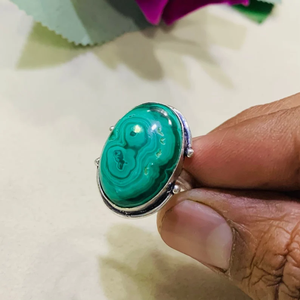 Haute couture 925 bague en argent Sterling Malachite pour femmes prix usine de l'Inde cadeau religieux chrétien - Product Image 1