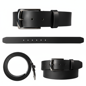 Cinturón informal de cuero genuino para hombre con hebilla de bronce Cinturón de cuero negro - Product Image 1