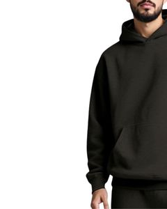 Ensemble survêtement molletonné vert olive foncé pour homme, sweat-shirt à capuche décontracté d'hiver, pantalon de survêtement, streetwear pour homme - Product Image 3