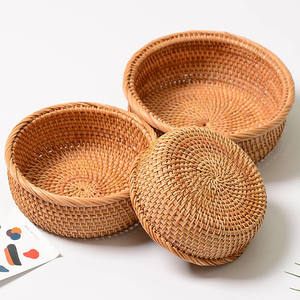 Panier rond en rotin, organisateur d'accessoires de rangement de cuisine - Product Image 2