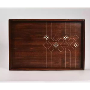 Hot Selling Ramadan <b>Eid</b> <b>Gift</b> Round Acacia Wood Mop Inlay Chocolate Serving Tray With High Quality - Product Image 4