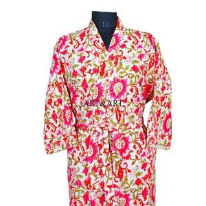 Indian Vintage Kantha Stitch Thermal Summer Robe Quilted Cotton Kimono <b>Night</b> Wear <b>Dress</b> Bikini Cover-Up Retro Style Women's - Product Image 1