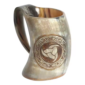 Corne à boire médiévale la plus durable faite à la main Buffle Ox Viking Corne Tasse Gobelets en acier inoxydable pour les fêtes et les restaurants - Product Image 1
