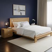 Ensemble de chambre à coucher moderne et durable en bois d'acacia massif, 3 pièces, avec lit et tables de chevet, disponible en tailles King, Twin et Full, Vietnam