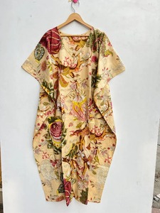 Caftan floral beige longue robe caftan pour les mamans plage couvrir vêtements de nuit indien caftan longue robe Maxi cadeau coton caftan - Product Image 4