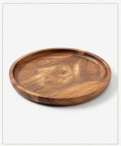 Plateau de service rond en bois, design minimaliste fait main, bois d'acacia massif, finition polie - Product Image 3