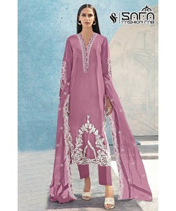 Georgette ชุดเย็บปักถักร้อยที่น่าสนใจ wotk lehenag ด้านบนที่มีสีแดง - Product Image 3