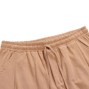 Shorts d'été en toile pour homme, taille haute, avec cordon de serrage, 180g, longueur genou, sport, décontracté, respirant, couleur unie, logo frontal - Product Image 6