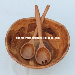 Tazón para Ensalada Ecológico de Madera de Acacia Hecho a Mano, Dos Cucharas, Empaque Personalizable con Logotipo para Regalos Empresariales, Estilo Clásico - Product Image 3