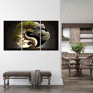 Toile imprimée : Art de l'arbre Yin Yang, impression sur verre japonais, décoration intérieure, lot de 3 toiles - Product Image 1