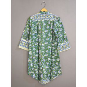 Lo último en ropa de playa con estampado Floral de bloque de mano indio, Túnica Midi para mujer, vestidos informales con decoración de botones, tamaño libre - Product Image 5