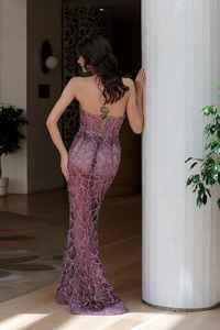 Robe de cocktail longue et respirante en maille poly pour dames élégantes Robe de soirée pleine longueur avec perles perlées et antistatique à l'avant - Product Image 3