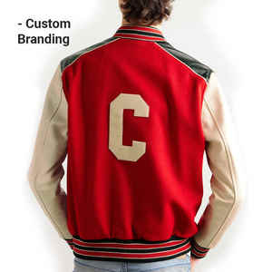 Nueva colección de invierno, cómodas y cálidas para exteriores, chaquetas universitarias de béisbol de lana con manga de cuero PU rojo sólido para hombres - Product Image 3