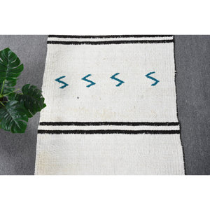 Alfombra de lana de retazos Beige moderna alfombra de sala de estar de tejido plano turco de 2,2x12,7 pies con respaldo de látex - Product Image 5