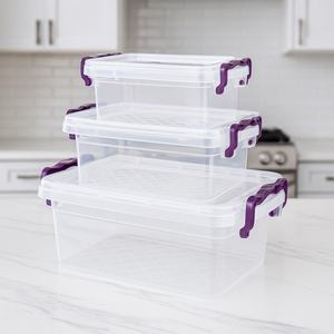Ensemble de 3 boîtes de rangement triples en plastique, 3 litres, sans BPA, en PP, écologiques, transparentes, empilables, avec couvercle verrouillable, pour aliments et bijoux - Product Image 2