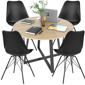 CBBA061 Mesa Redonda (1m) y 4 Sillas Tapizadas en Negro con Patas de Hierro, Abrigos para Mujer - Product Image 1