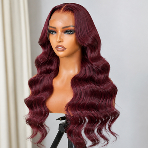 Extensions de cheveux humains ondulés bordeaux, texture douce et ondulée, double trame, couleur unie, densité maximale pour les revendeurs de cheveux - Product Image 1