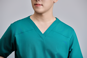 Tenue chirurgicale vietnamienne FMF, ensemble de blouses médicales unisexe - tissu en coton peigné/élasthanne vert, détection des aiguilles, accessoires hospitaliers - Product Image 6