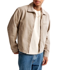 Personalizado de color caqui lavado pesado lona forrada Vintage trabajador trabajo para hombres bombardero abrigo de algodón con cremallera de gran tamaño ácido chaquetas de trabajo - Product Image 2