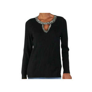 Maglione da Donna INC International Concepts con Decorazioni e Scollo a Goccia, Nero, Taglia Grande per la Stagione Autunnale - Product Image 2