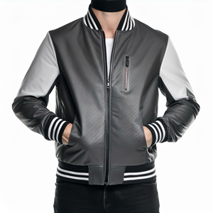 Veste universitaire noire de luxe personnalisée pour hommes Veste Letterman à manches en cuir - Product Image 3