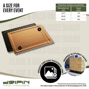 Base para Pastel Rectangular Desechable Laminada con Borde Corrugado, Negra y Dorada, Diferentes Tamaños Disponibles, Personalización Disponible - Product Image 3