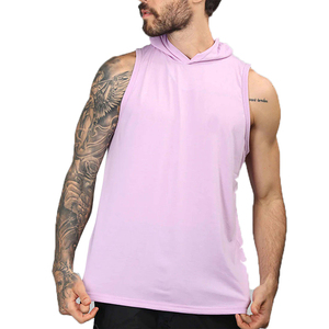 Wholesale Price Summer <b>Sport</b> Wear <b>Top</b> Fitness Workout Stringers Hood 94% Cotton 6% Spandex Quick Dry Bodybuilding Badge Button - Product Image 3